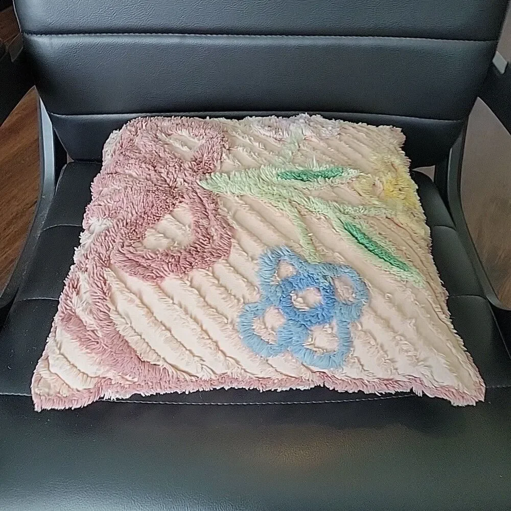 Vtg Chenille Pillow From Bedspread 13x13